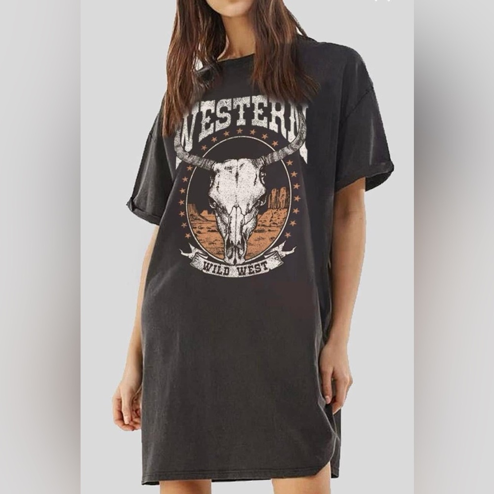 Mineral Washed Western T-shirt Dress